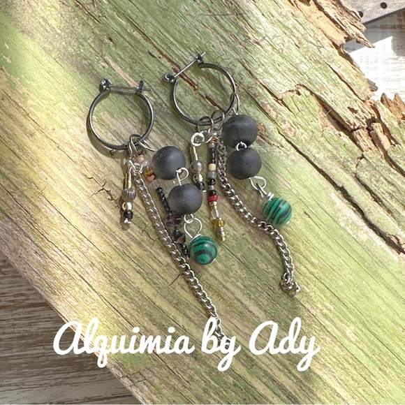 Alquimia multi charms charms hoops earrings statement gemstones malachite - Picture 1 of 1